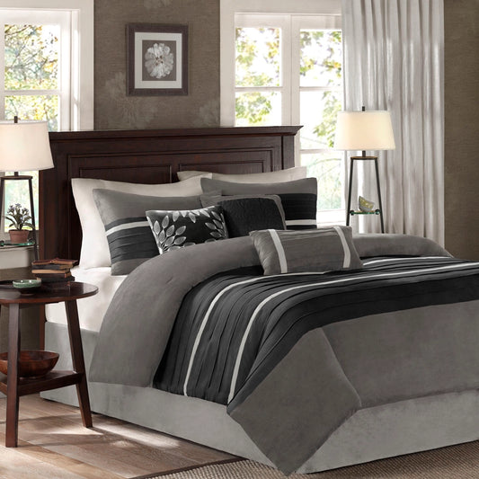 Vera Microsuede 7-Piece Comforter Set, Black