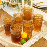 13 oz Vintage Textured Amber Glasses Set of 6