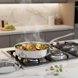 Mauviel M'Cook SB 5-Ply Saute Pan With Lid, Brushed Cast Stainless Steel Handle, 3.4-Qt