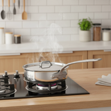 Mauviel M'Cook SB 5-Ply Saute Pan With Lid, Brushed Cast Stainless Steel Handle, 3.4-Qt