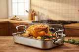 Mauviel Stainless Steel Roasting Pan With Rack And Brushed Cast Stainless Steel Handles, 15.7 x 11.8-In