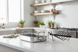 Mauviel Stainless Steel Roasting Pan With Rack And Brushed Cast Stainless Steel Handles, 15.7 x 11.8-In