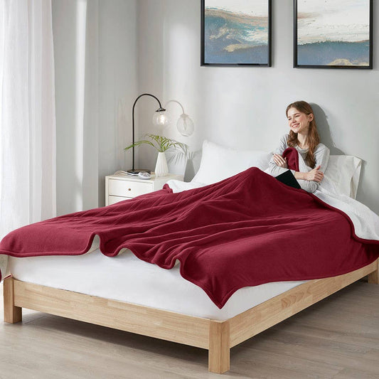 Heated Fleece & Sherpa Electric Bedding Blanket, Burgundy