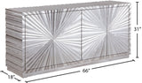 Silverton Contemporary Silver Leaf Sideboard with Hand-Carved Sunburst Design for Elegant Dining