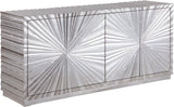 Silverton Contemporary Silver Leaf Sideboard with Hand-Carved Sunburst Design for Elegant Dining