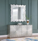 Silverton Contemporary Silver Leaf Sideboard with Hand-Carved Sunburst Design for Elegant Dining