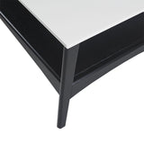 Mid-Century Rectangle Wood Coffee Table with Shelf, Black