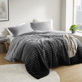 300GSM Fluffy Ribbed Plush Comforter Set,Grey Ombre