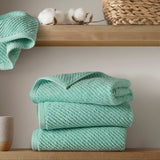6pcs 100% Cotton Quick-Dry Ribbed Towel Set, Turquoise