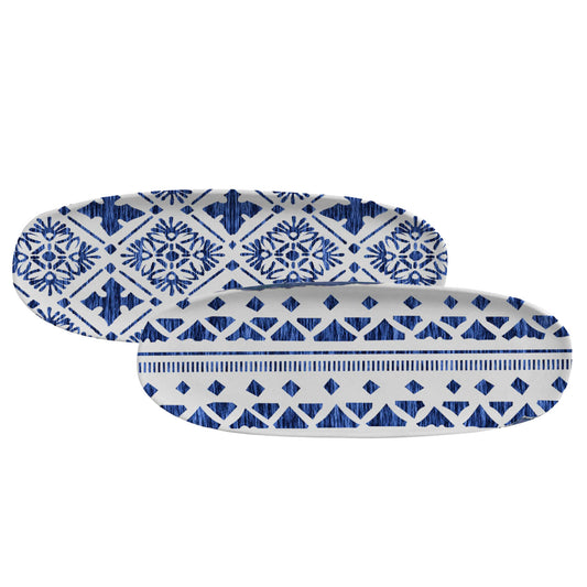 SHALLOW OVAL PLATTER LARGE ORGANIC STONEWARE Ø 14.17x5.12" SET OF 2 DESIGNS MAYA