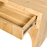 June Elegant Mid Century Night Stand with Curved Design and Push-to-Open Drawer for Storage