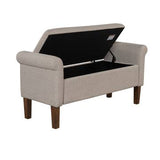 Transitional Cream Upholstered Rolled Armrest Storage Bench
