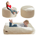 MAXYOYO Corduroy Bean Bag Chair Bed for Kids, Convertible Bean Bag Folds from Chair to Floor Mattress, Beige