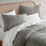 Grid Pattern Soft Washed Pleated Duvet Cover Set, Grey