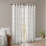 Fretwork Print Grommet Top Window Curtain Panel, Ivory/Grey