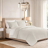 Soft Velvet Cross Stitch Coverlet Set with Shams, White