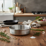 Mauviel M'ELITE B Hammered 5-Ply Saute Pan With Brass Handle, 3.2-Qt
