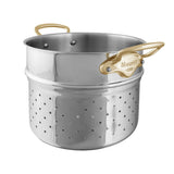 Mauviel Stainless Steel 3-Piece Pasta Set With Brass Handles, 9.7-qt Stock Pot & Insert