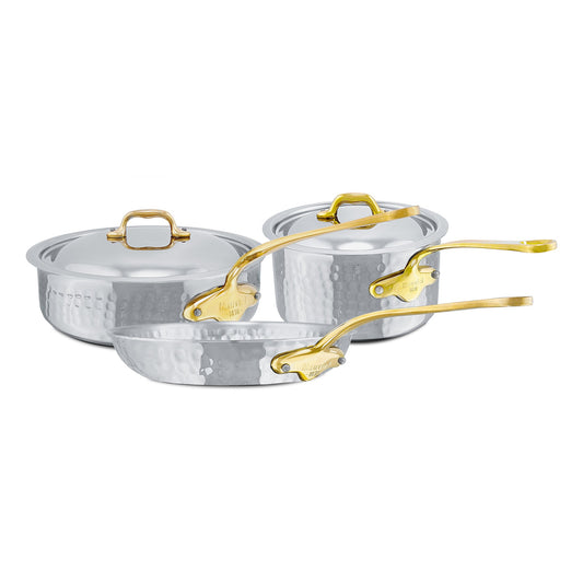 Mauviel M'ELITE B Hammered 5-Ply 5-Piece Cookware Set With Brass Handles