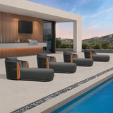 PURPLE LEAF Hailar Olefin Patio Chaise Lounge Chair , Upholstered Pool Lounge Chairs for Outdoor with Teak Armres for Deck, Pool, Lawn, Garden, Courtyard, Porch