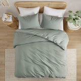 Waffle Weave Textured Duvet Cover Set, Sage Green