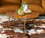 Calico 36" Coffee Table in Tiger Eye with Antique Gold Base