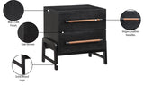 Kaya Contemporary Night Stand with Elegant Oak Veneer Finish and Stylish Vegan Leather Handles