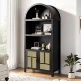 Arched Storage Cabinet with 2 Rattan Doors, 70''h