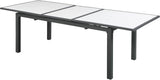 Nizuc Extendable Outdoor Patio Dining Table - Stylish Dark Grey Aluminum with White Wood Accents