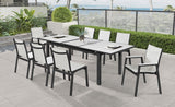 Nizuc Extendable Outdoor Patio Dining Table - Stylish Dark Grey Aluminum with White Wood Accents