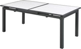Nizuc Extendable Outdoor Patio Dining Table - Stylish Dark Grey Aluminum with White Wood Accents