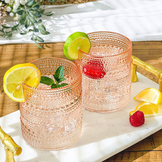 10oz Rose Gold Beaded Drinking Glasses Set of 6