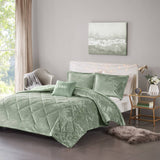 Velvet Quilted Diamond Comforter Set, Green