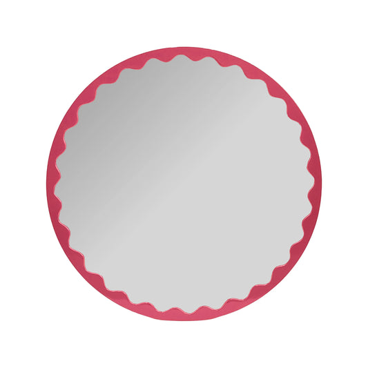 Santosh Round Glossy Hot Pink Scalloped Mirror