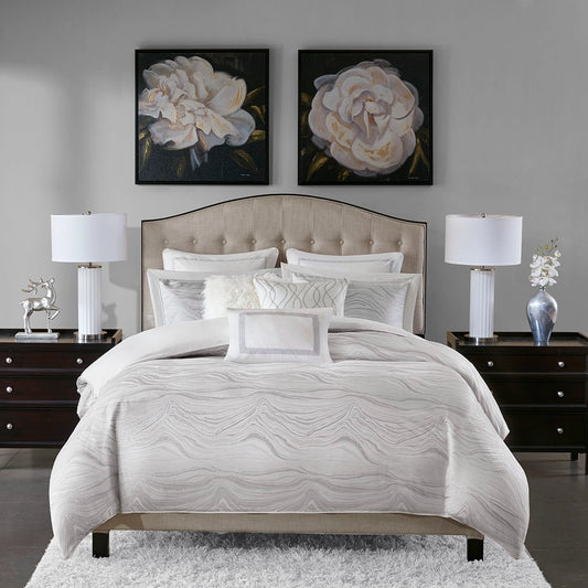 Glam Comforter/Duvet Cover Set with Removable Insert, White
