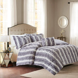Long Faux Fur 4-Piece Comforter Set, Grey