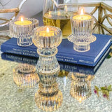 Clear Ribbed Glass Candle Holder Set of 6
