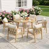 6-Person All Weather Acacia Wood Outdoor Dining Set with Water-Resistant Cushions and Umbrella Hole