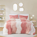 Tonal Wave Striped Shaggy Faux Fur Duvet Cover Set, Blush