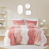 Ombre Stripe Shaggy Faux Fur Comforter Set 3pcs, Blush