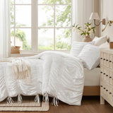 Ruched Design Delicate Bow Ties Comforter Set, White