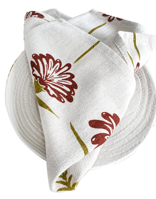 Set of 4 Tropical Garden Napkins - Crimson & Chartreuse
