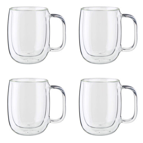 ZWILLING Sorrento Plus 4-pc Double Wall Glass Coffee Mugs, Insulated Coffee Mug, Clear