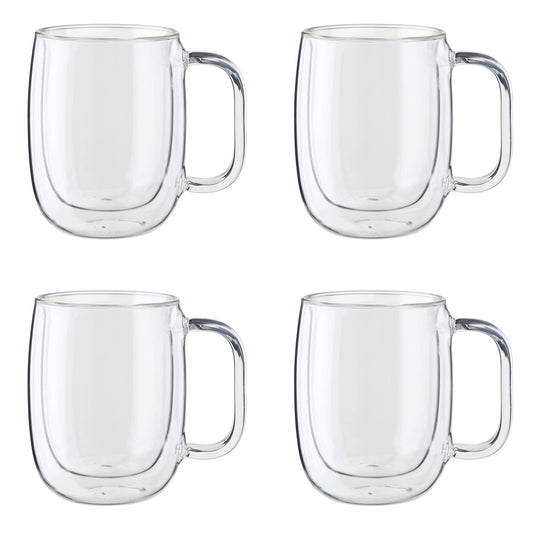 ZWILLING Sorrento Plus 4-pc Double Wall Glass Coffee Mugs, Insulated Coffee Mug, Clear