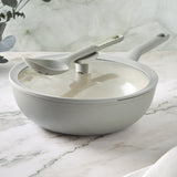 BergHOFF Balance Nonstick Ceramic Wok Pan 11", 4.4qt. With Glass Lid, Recycled Aluminum, Moonmist
