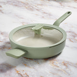 BergHOFF Balance Nonstick Ceramic Sauté Pan (Long Handle) 10.25", 3.1qt. With Glass Lid, Recycled Aluminum, Sage