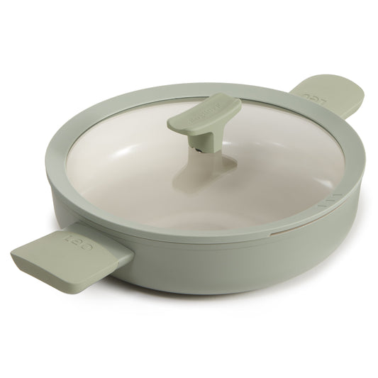 BergHOFF Balance Nonstick Ceramic Sauté Pan 10.25", 3.1qt. With Glass Lid, Recycled Aluminum, Sage