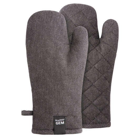 BergHOFF GEM 100% Cotton 2Pc Oven Mitt Set, Black Denim Look