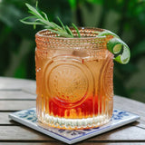 10oz Rose Gold Ribbed Floral Drinking Glass Set