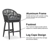 PURPLE LEAF Outdoor Bar Stools Rattan Bar Stools Counter Stools with Back and Cushions for Patio, Garden, Kitchen